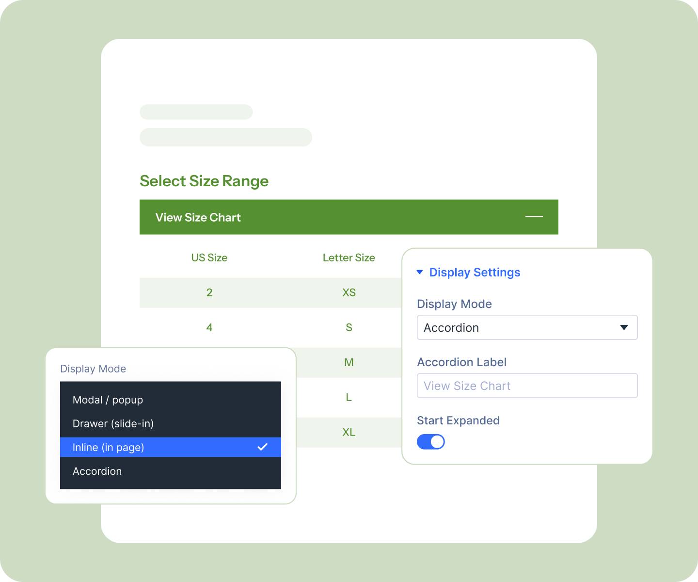 Divi WooCommerce Product Size Chart Display Options