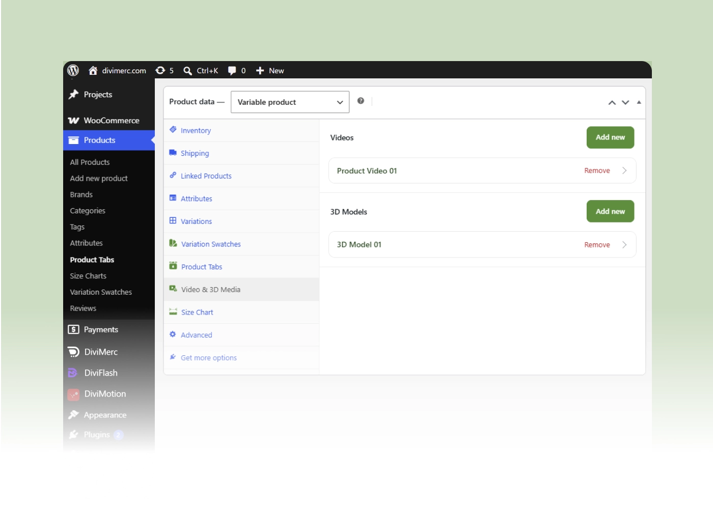 Divi WooCommerce Product Video & 3D Media Gallery