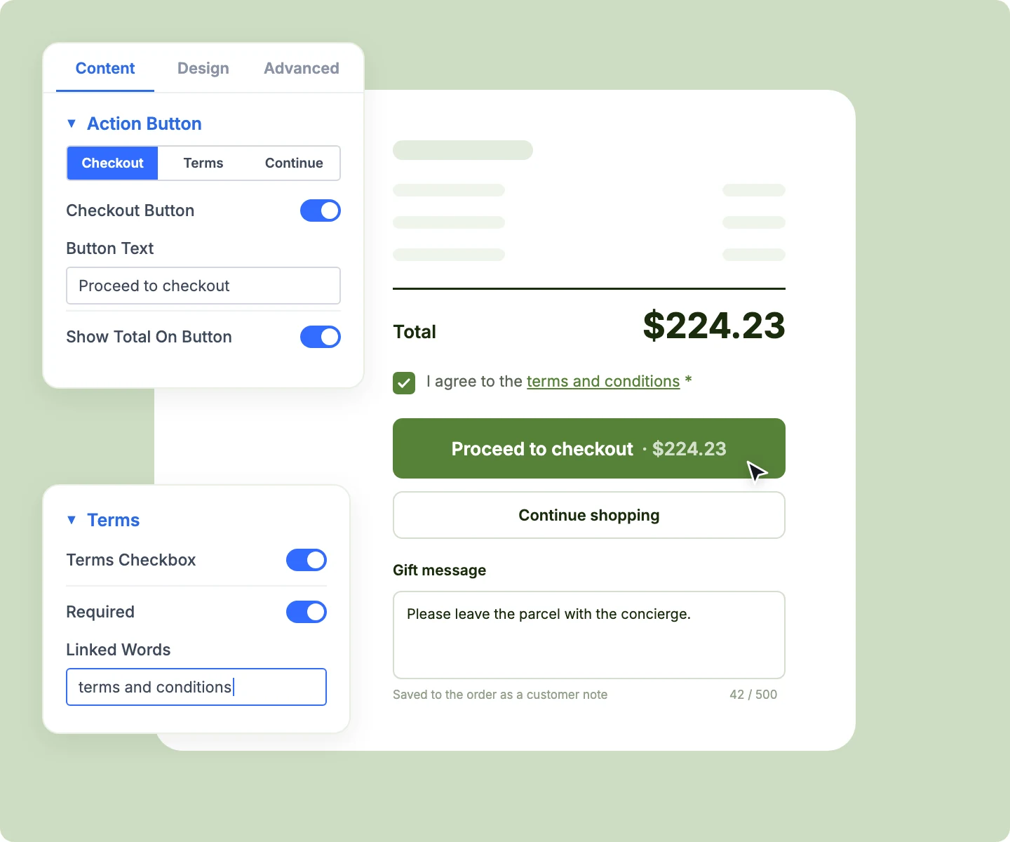 Divi WooCommerce Cart Totals With Terms Checkbox and Checkout Button