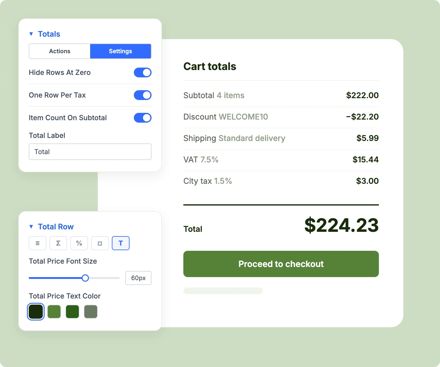 Divi WooCommerce Cart Totals Rows With Tax and Discount